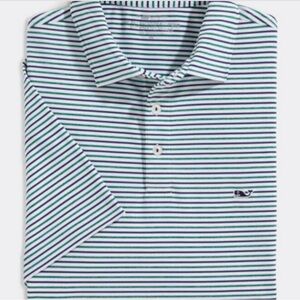 Vineyard Vines Men's Polo - Green and White Stripes